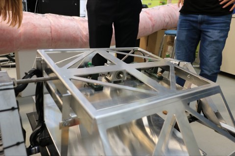Pebble lunar mining rover prototype chassis during development.